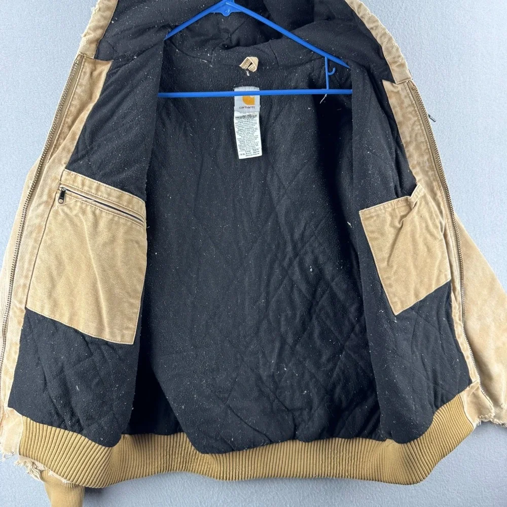 Carhartt Jacket Mens Large J130 Tan Insulated Active Jac Vintage Y2K Hood 2006